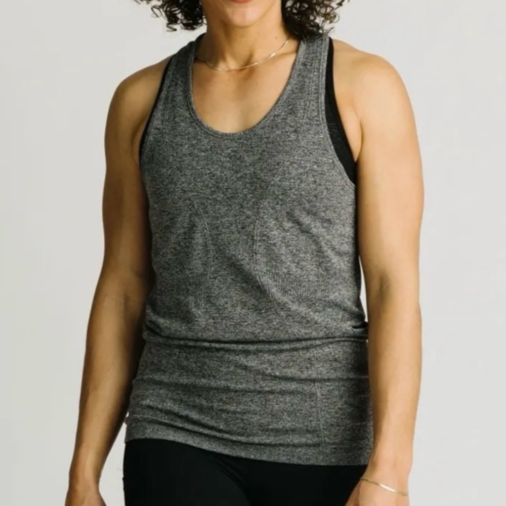 ZYIA ACTIVE Heather Gray Copper Charged Seamless Racerback Workout Tank Top Sz S